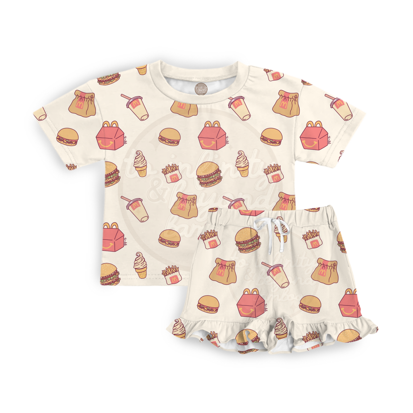CRAVINGS | short sleeve shirt with ruffle shorts set