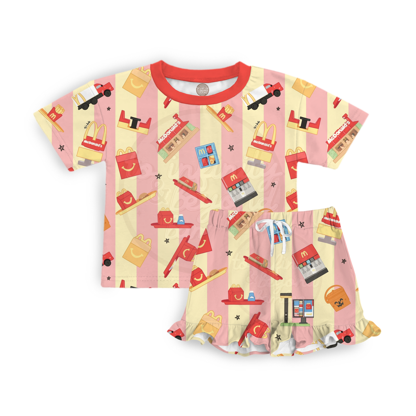 CRAVINGS | short sleeve shirt with ruffle shorts set
