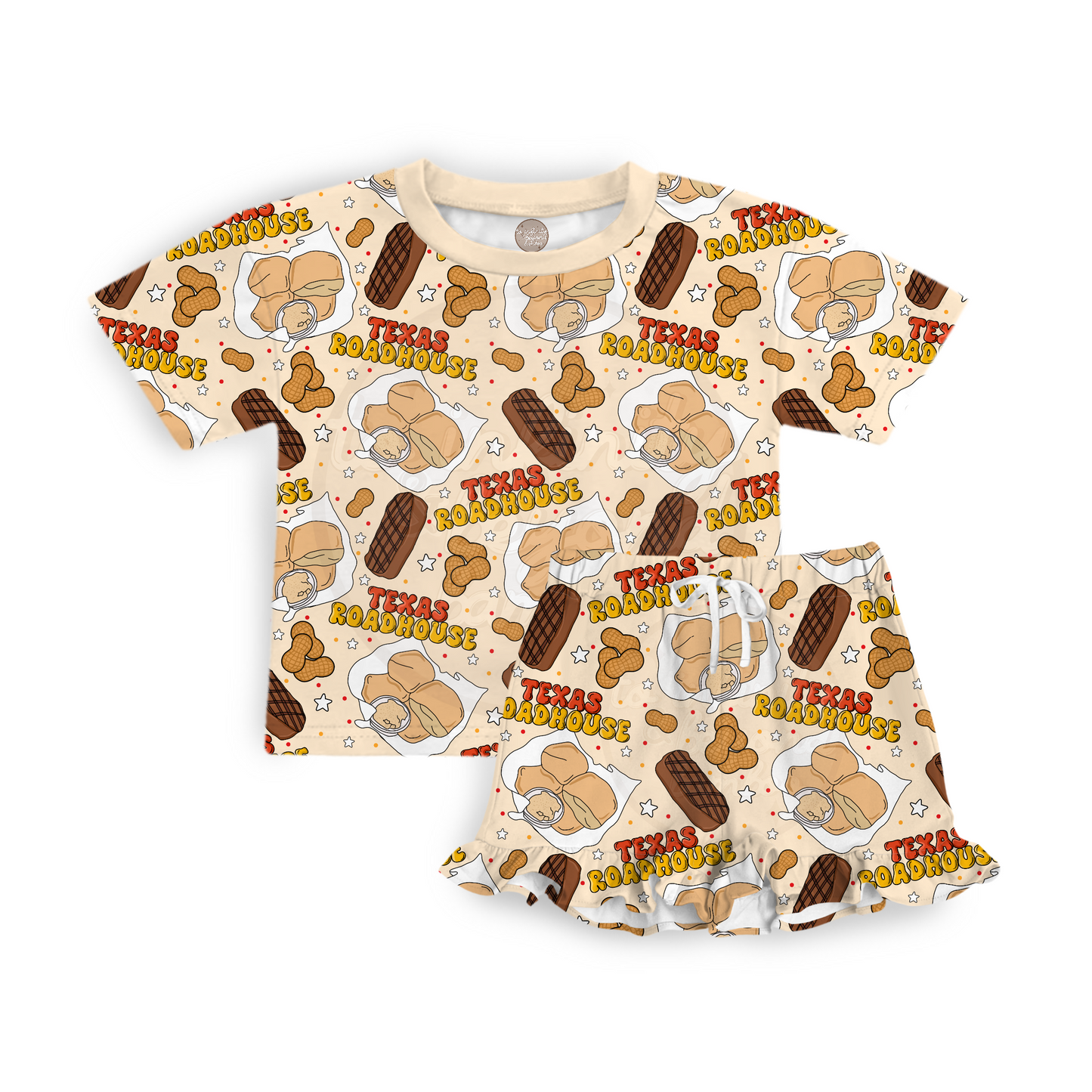 CRAVINGS | short sleeve shirt with ruffle shorts set