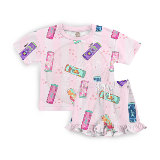 CRAVINGS | short sleeve shirt with ruffle shorts set
